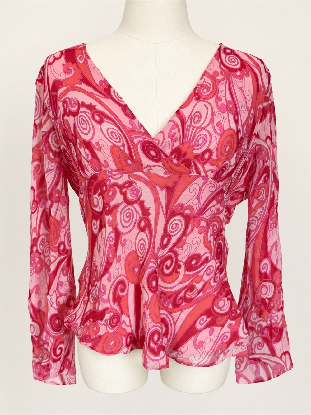 ICE Iceberg Silk Paisley Wrap-Front Blouse Sz L
